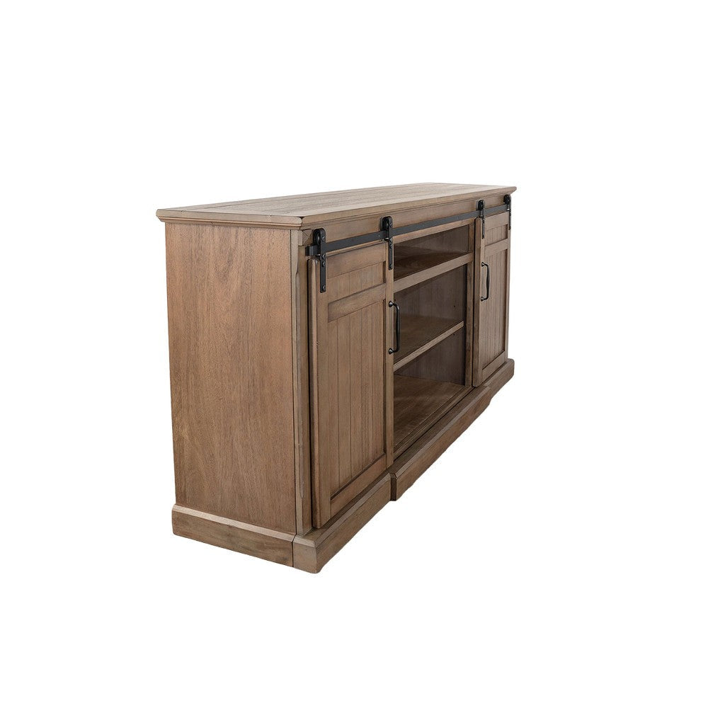 Yael TV Entertainment Console Fireplace Option Barn Doors 78’’ Brown BM325556