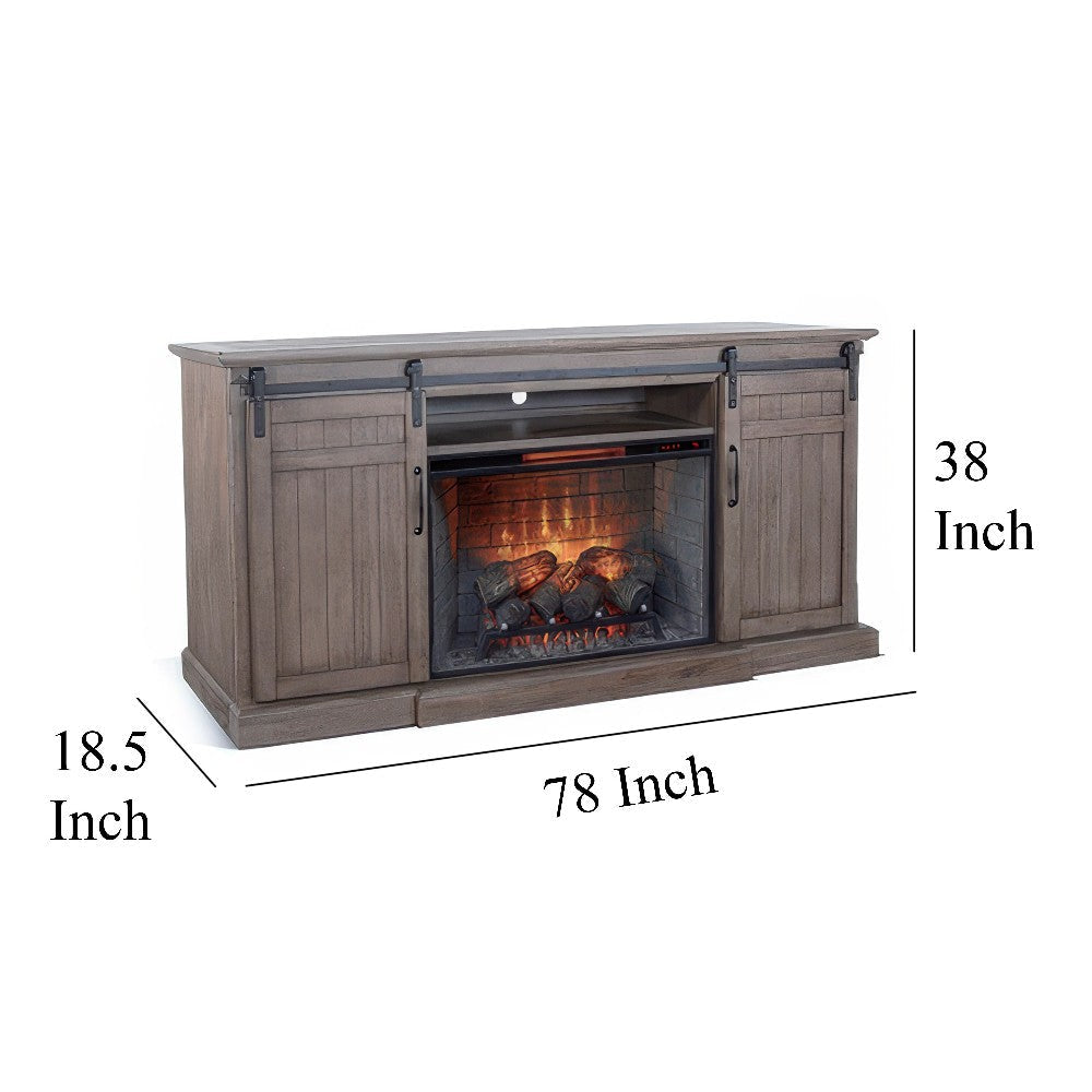Yael TV Entertainment Console Fireplace Option Barn Doors 78’’ Brown BM325556