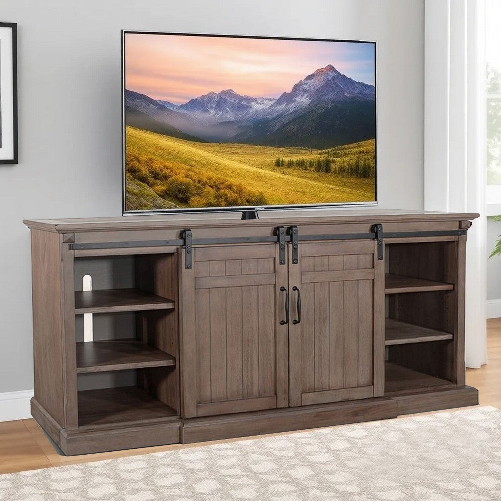 Yael TV Entertainment Console, Fireplace Option, Barn Doors, 78" Brown
