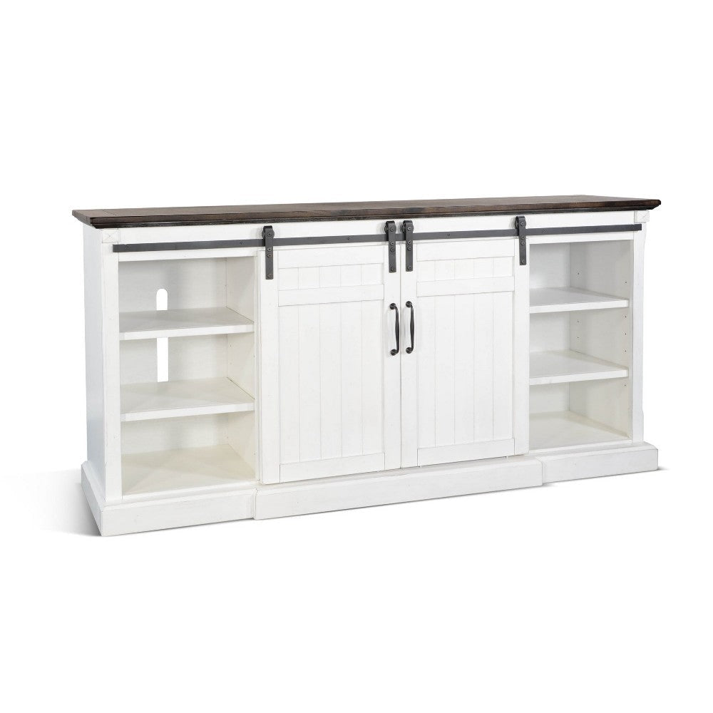 Orso TV Entertainment Console Fireplace Option Barn Doors 78’’ White BM325557