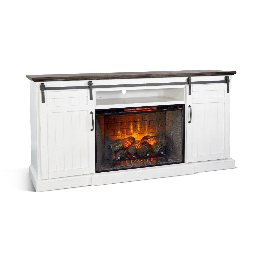 Orso TV Entertainment Console Fireplace Option Barn Doors 78’’ White BM325557