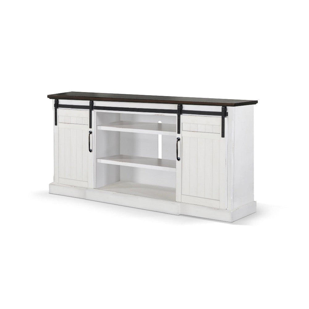 Orso TV Entertainment Console Fireplace Option Barn Doors 78’’ White BM325557
