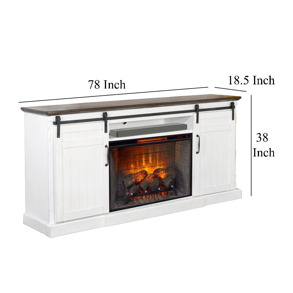 Orso TV Entertainment Console Fireplace Option Barn Doors 78’’ White BM325557