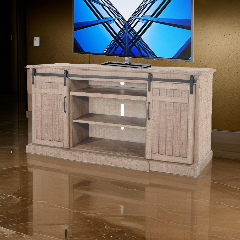 Desy TV Entertainment Console, Fireplace Option, Barn Doors, 78" Brown