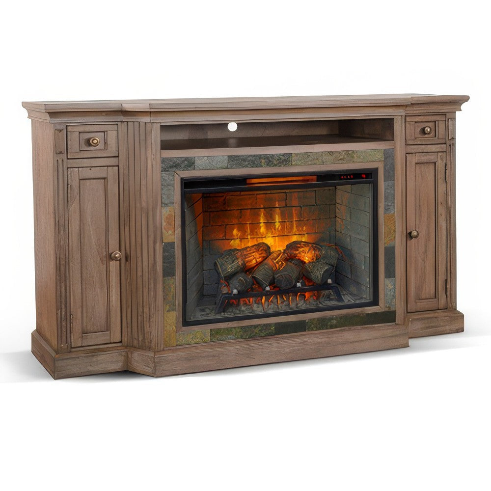 Lio TV Media Entertainment Console Slate Inlay Taupe Brown Wood 72’’ BM325560