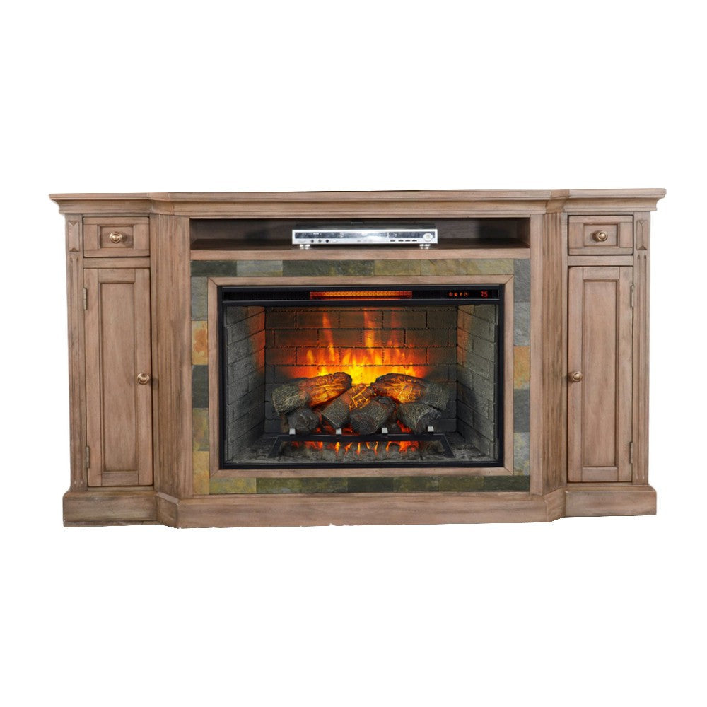 Lio TV Media Entertainment Console Slate Inlay Taupe Brown Wood 72’’ BM325560