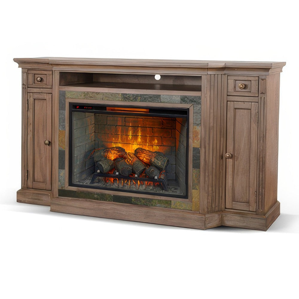 Lio TV Media Entertainment Console Slate Inlay Taupe Brown Wood 72’’ BM325560