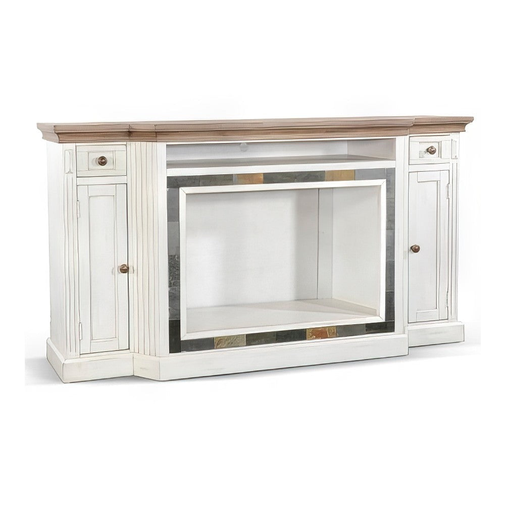 Lio TV Media Entertainment Console Slate Inlay White Brown Wood 72’’ BM325562