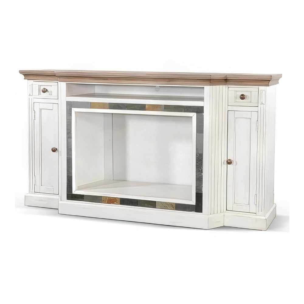 Lio TV Media Entertainment Console Slate Inlay White Brown Wood 72’’ BM325562