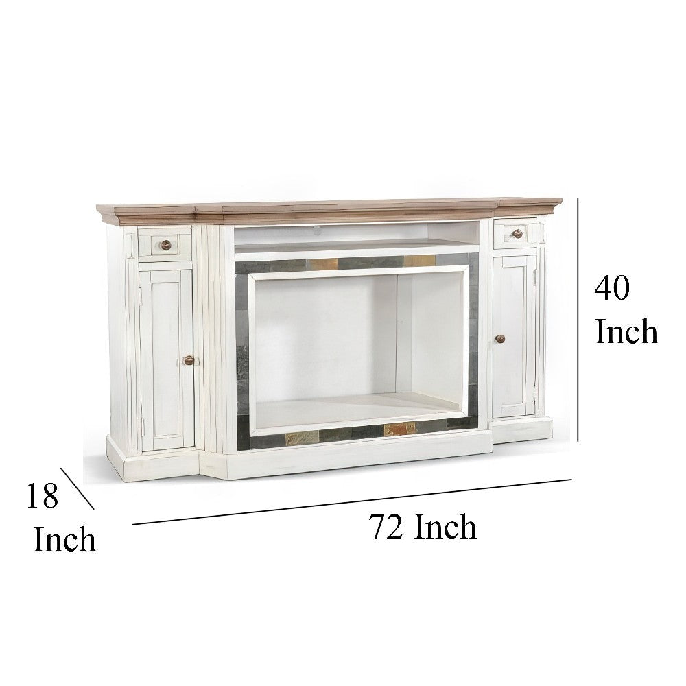 Lio TV Media Entertainment Console Slate Inlay White Brown Wood 72’’ BM325562
