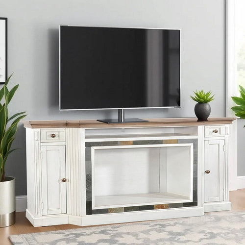 Lio TV Media Entertainment Console, Slate Inlay White Brown Wood 72"