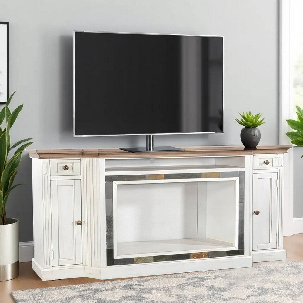 Lio TV Media Entertainment Console, Slate Inlay White Brown Wood 72"