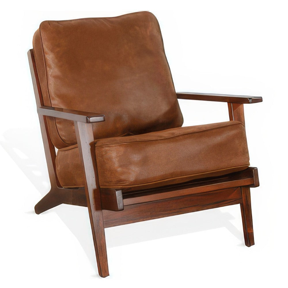 Odel Accent Lounge Chair Slatted Faux Leather Dark Brown Solid Wood BM325566