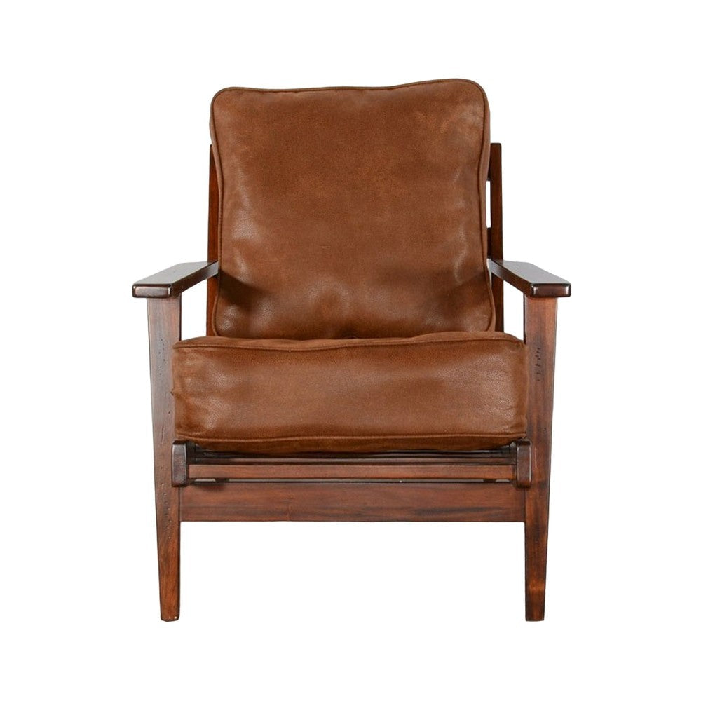 Odel Accent Lounge Chair Slatted Faux Leather Dark Brown Solid Wood BM325566