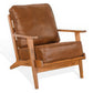 Odel Accent Lounge Chair, Slatted, Faux Leather Light Brown Solid Wood