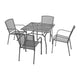 5pc Outdoor Dining Table Set, 4 Stackable Armchairs, Gray Steel Metal