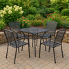 5pc Outdoor Dining Table Set, 4 Stackable Armchairs, Gray Steel Metal