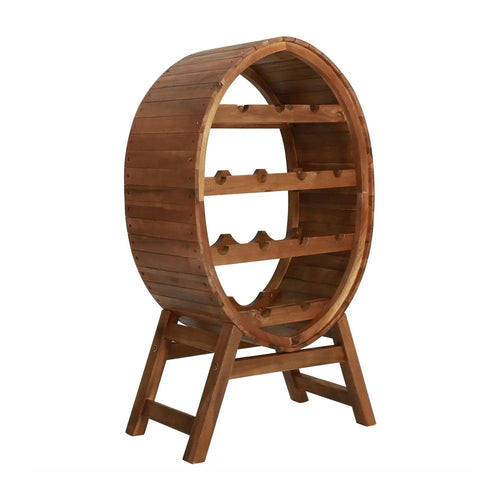 Oval Wine Rack, 13 Bottles, 35" Tall, Brown Solid Acacia Wood Frame