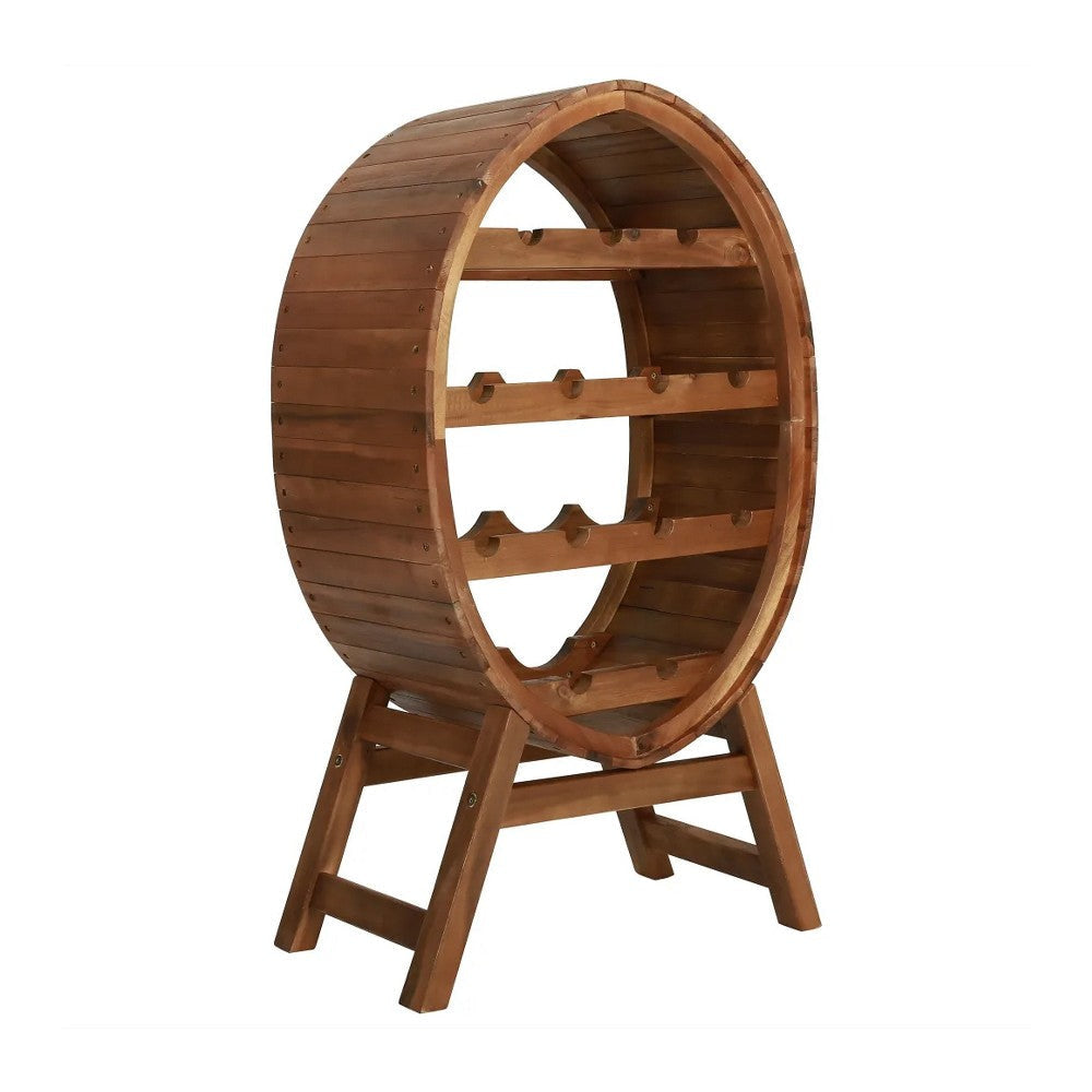 Oval Wine Rack, 13 Bottles, 35" Tall, Brown Solid Acacia Wood Frame