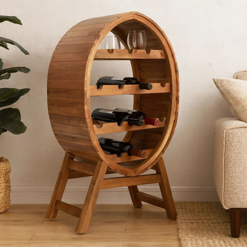 Buy Oval Wine Rack, 13 Bottles, 35" Tall, Brown Solid Acacia Wood Frame ...