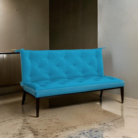 Claire Outdoor Cushion for Bench, 59" Button Tufted Light Blue Fabric