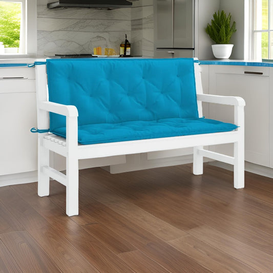 Claire Outdoor Cushion for Bench, 47" Button Tufted Light Blue Fabric