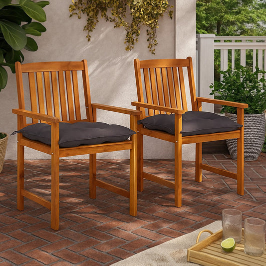 Blaire Outdoor Chair Set of 2, Charcoal Gray Fabric, Brown Acacia Wood