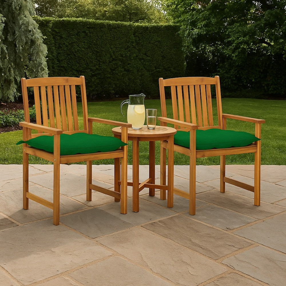 Blaire Outdoor Chair Set of 2, Green Fabric, Brown Solid Acacia Wood