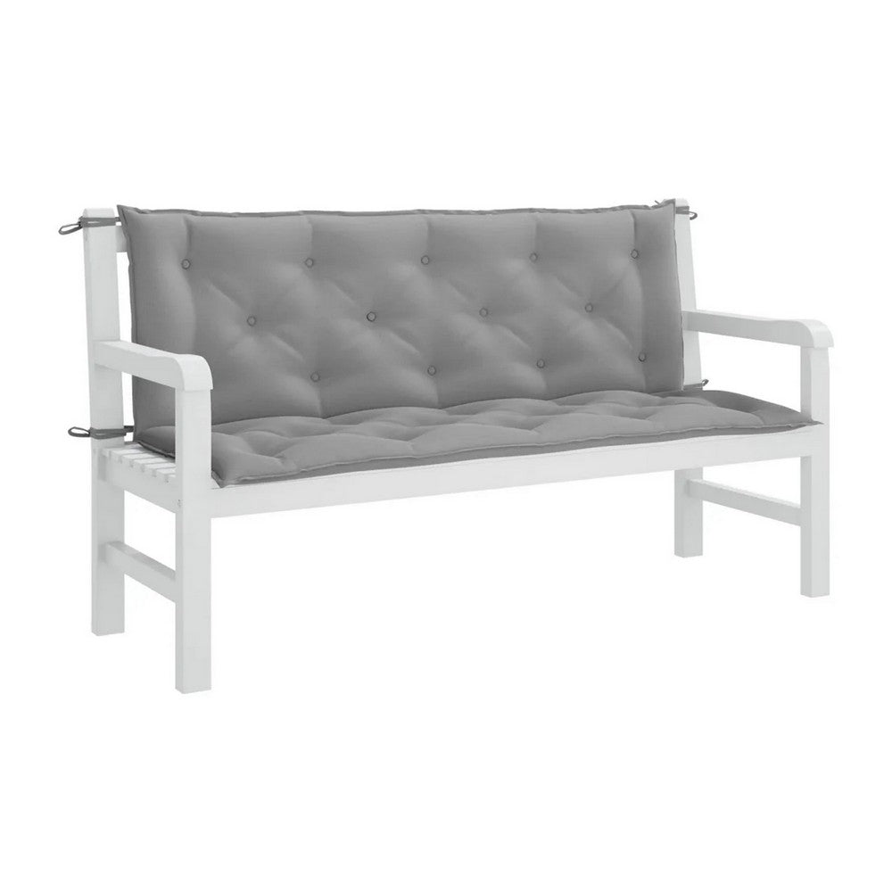 Claire Outdoor Cushion for Bench, Gray Button Tufted Fabric, 59" Wide