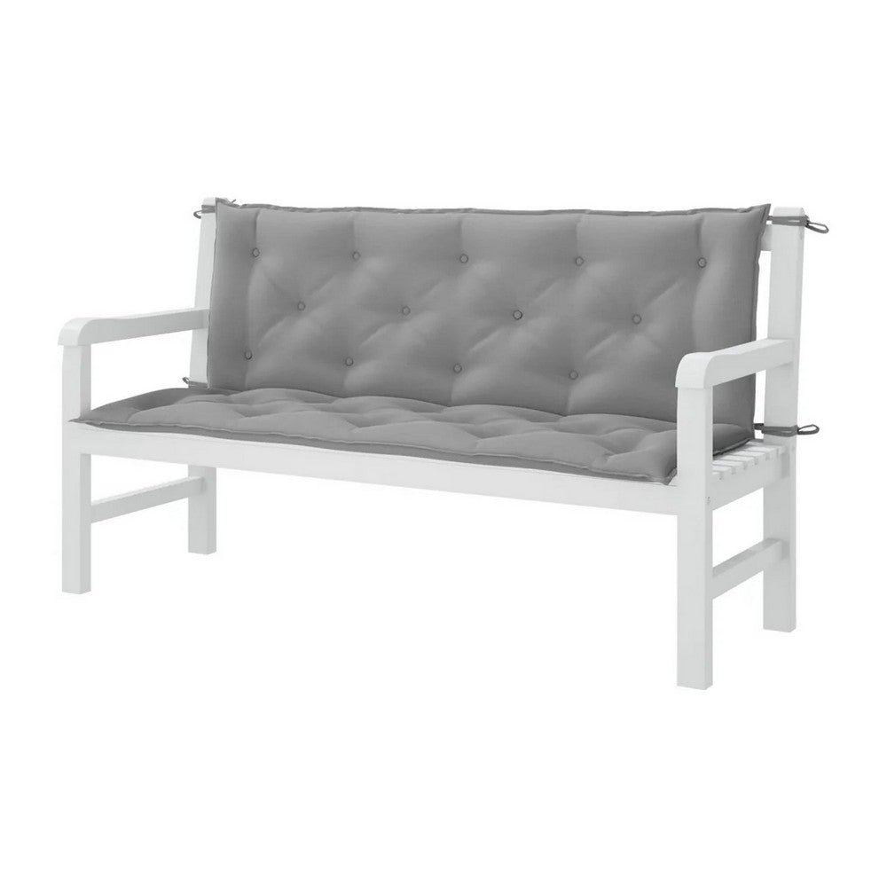 Claire Outdoor Cushion for Bench, Gray Button Tufted Fabric, 59" Wide
