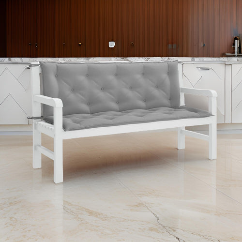 Claire Outdoor Cushion for Bench, Gray Button Tufted Fabric, 59" Wide