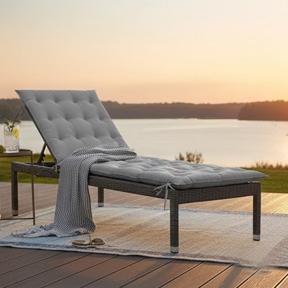 Claire Outdoor Cushion for Bench, Gray Button Tufted Fabric, 59" Wide