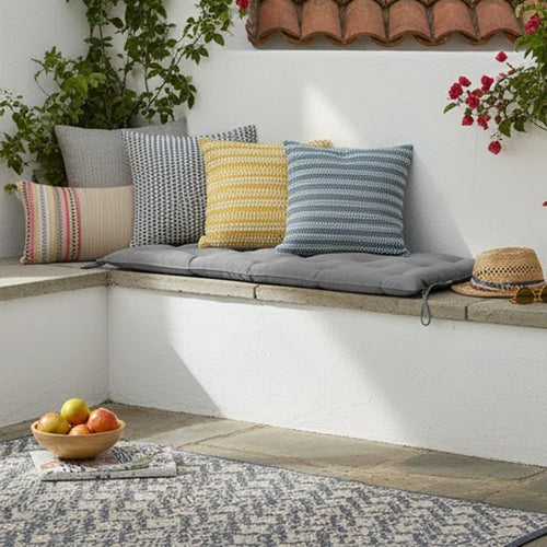 Claire Outdoor Cushion for Bench, Gray Button Tufted Fabric, 59" Wide