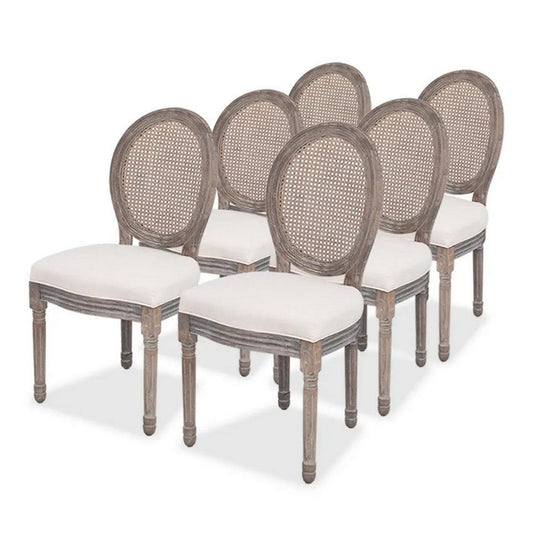 Outdoor Dining Chair Set of 6, Ivory Fabric Seat, Oval Mesh Backrest