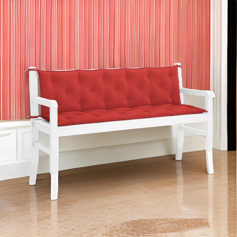 Claire Outdoor Cushion for Bench, Soft Button Tufted Red Fabric, 71"