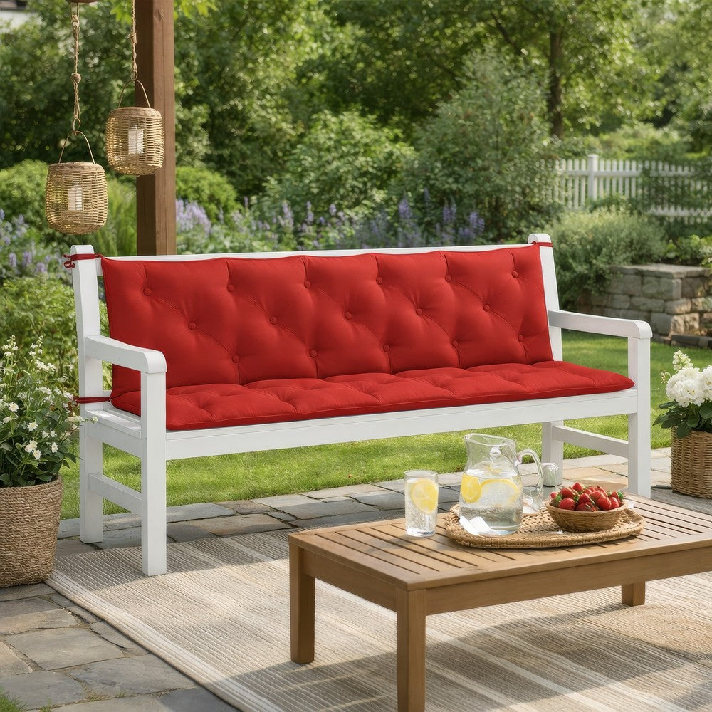 Claire Outdoor Cushion for Bench, Soft Button Tufted Red Fabric, 71"