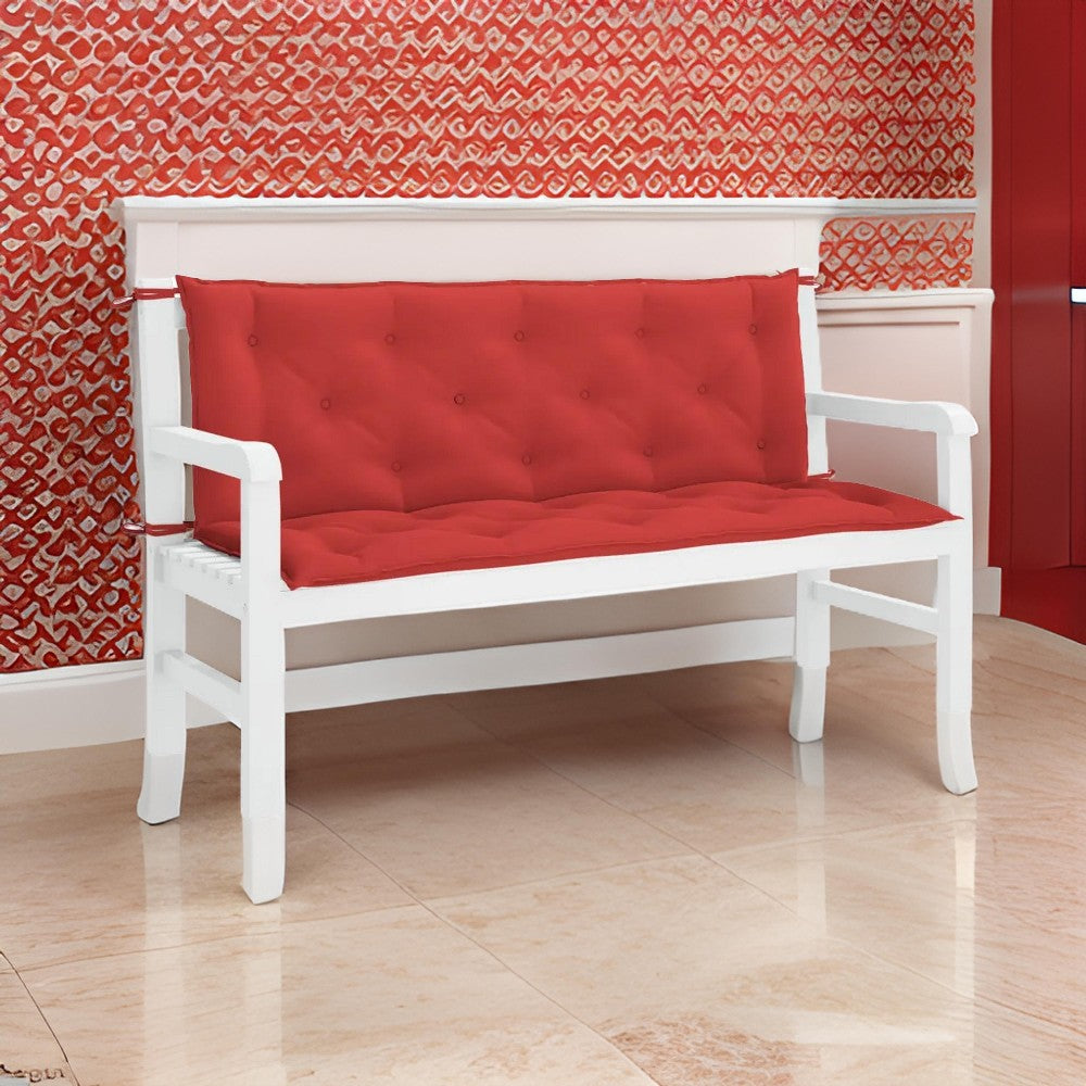 Claire Outdoor Cushion for Bench, Soft Button Tufted Red Fabric, 59"