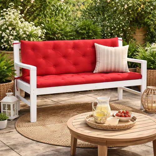 Claire Outdoor Cushion for Bench, Soft Button Tufted Red Fabric, 59"