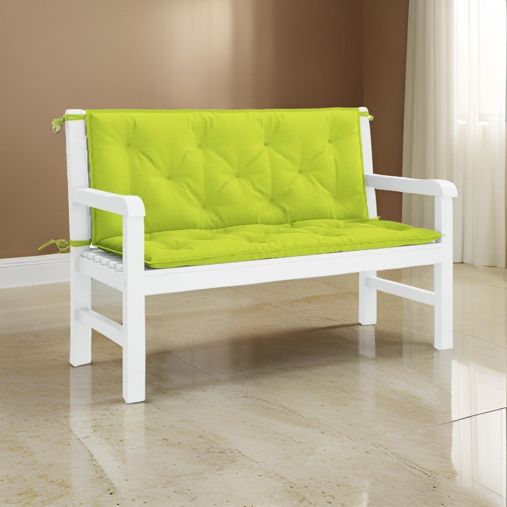 Claire Outdoor Cushion for Bench, Button Tufted Green Fabric, 47" Wide