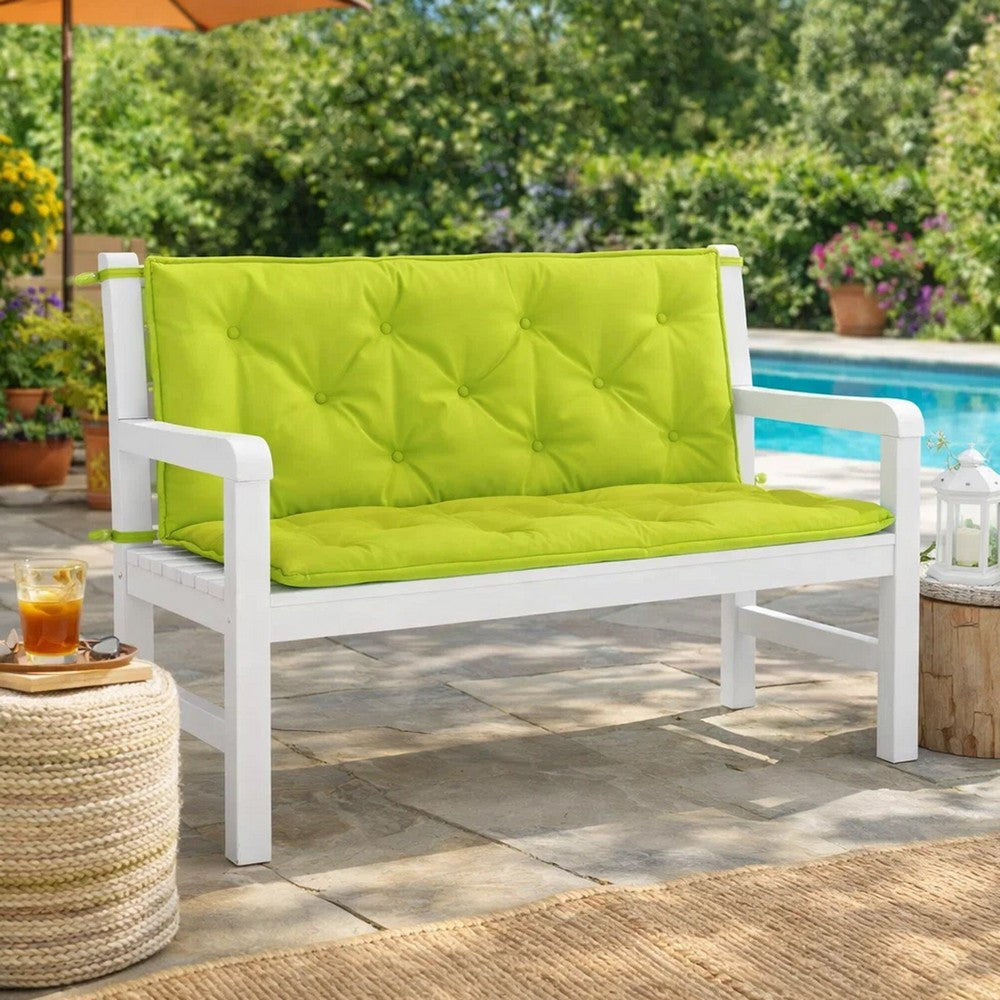 Claire Outdoor Cushion for Bench, Button Tufted Green Fabric, 47" Wide