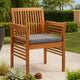 Outdoor Dining Chair Set of 4, Slatted Brown Acacia Wood, Gray Fabric