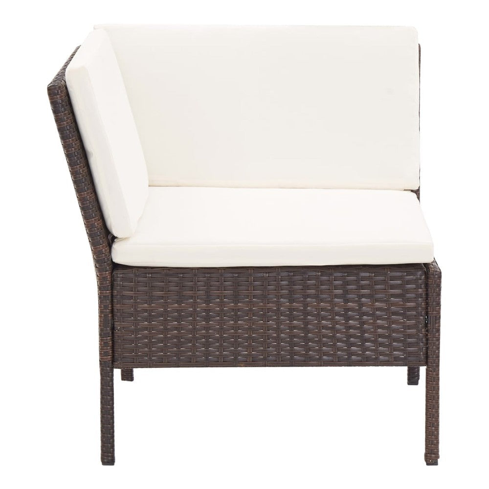 Modular 3pc Outdoor Lounger Sofa Brown Poly Rattan Ivory Fabric BM325594