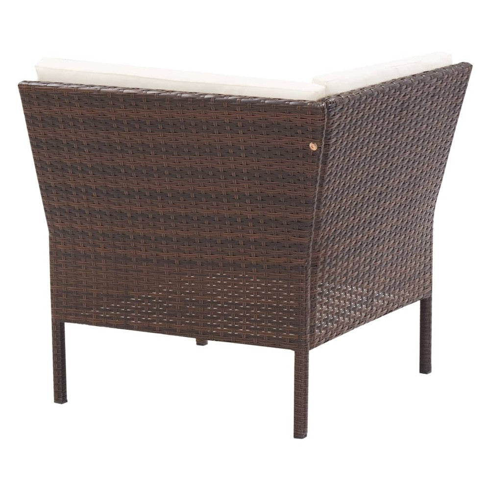 Modular 3pc Outdoor Lounger Sofa Brown Poly Rattan Ivory Fabric BM325594