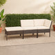 Modular 3pc Outdoor Lounger Sofa, Brown Poly Rattan, Ivory Fabric