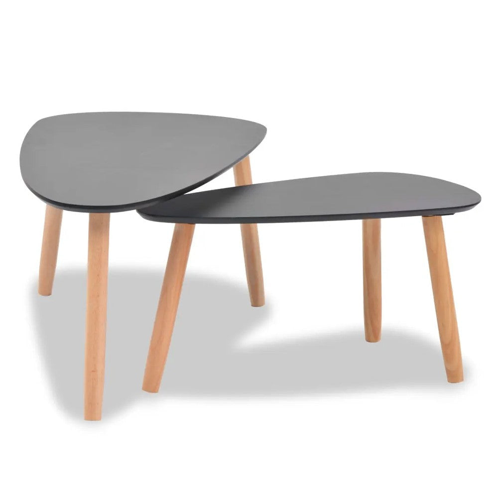 2 PIece Accent Coffee Table Nesting Black MDF Brown Tapered Legs BM325597