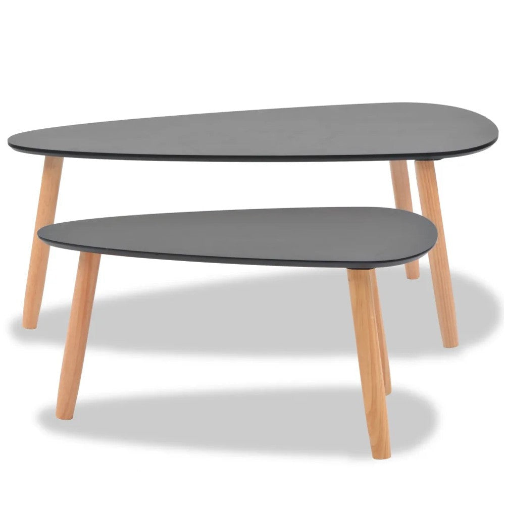 2 PIece Accent Coffee Table Nesting Black MDF Brown Tapered Legs BM325597