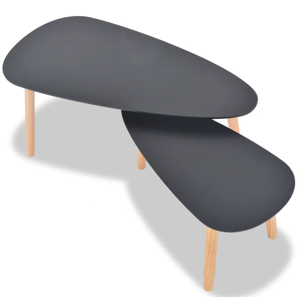 2 PIece Accent Coffee Table Nesting Black MDF Brown Tapered Legs BM325597