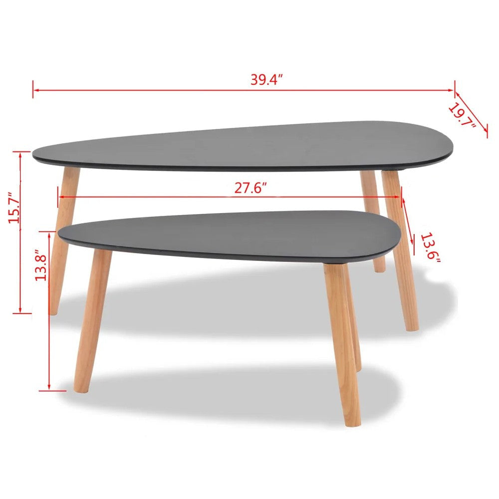 2 PIece Accent Coffee Table Nesting Black MDF Brown Tapered Legs BM325597