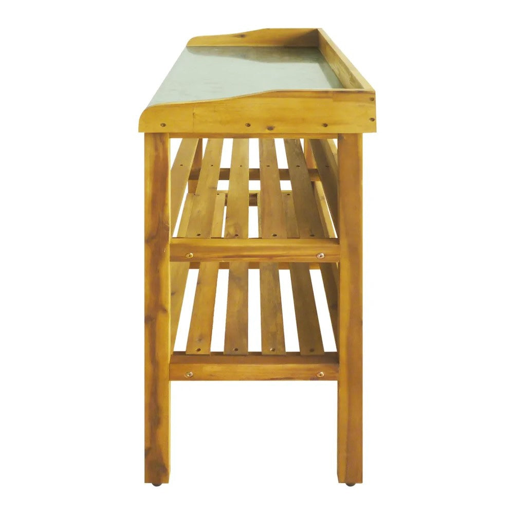 Outdoor Plant Shelf Rack 2 Shelves Zinc Liner Brown Wood 36’’ BM325598