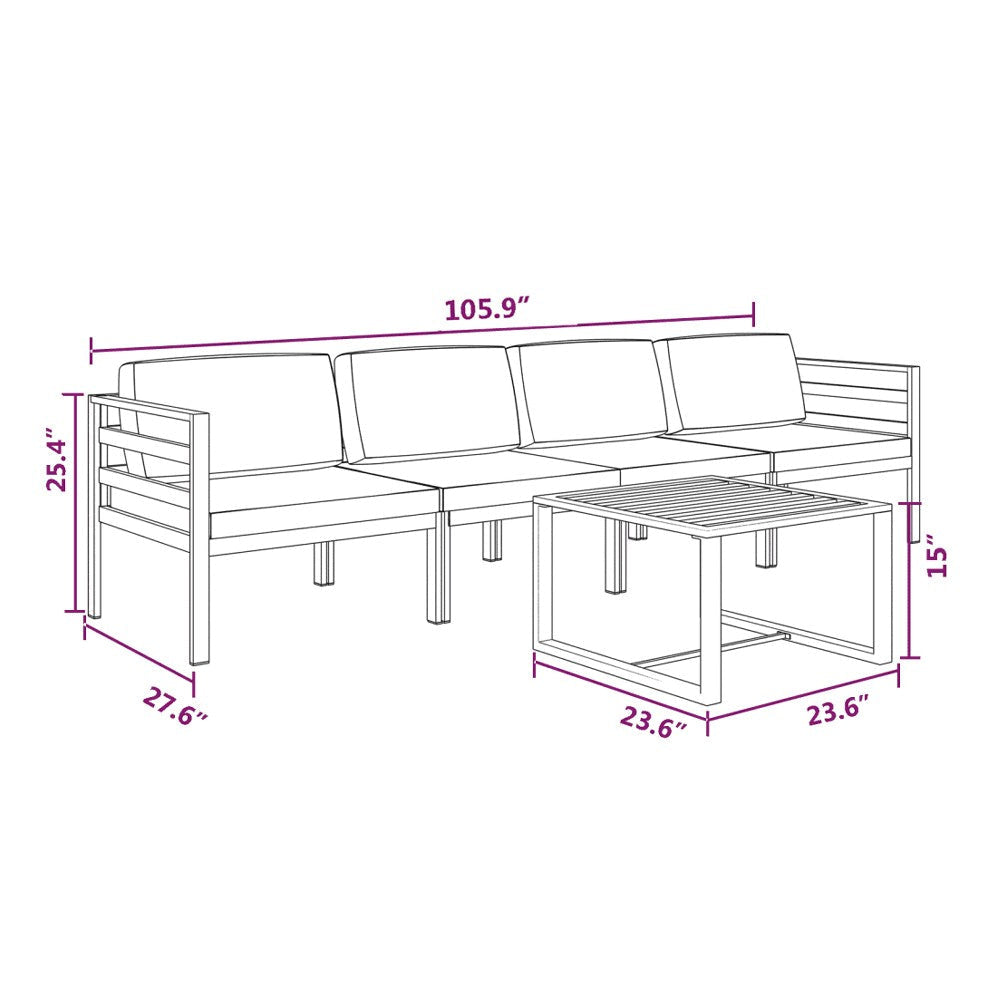 Shina 5pc Outdoor Set with Table Sofa and Chairs Black Polyester BM325599